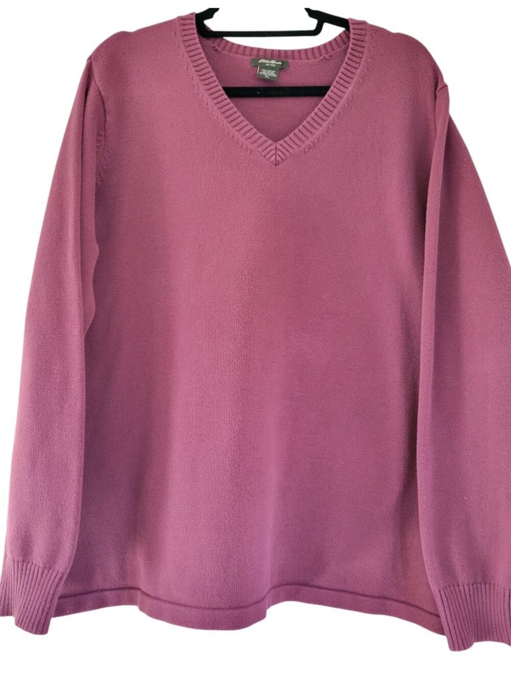 Vintage Eddie Bauer Cotton V-Neck Pullover Sweater Mauve Timeless Classic Staple